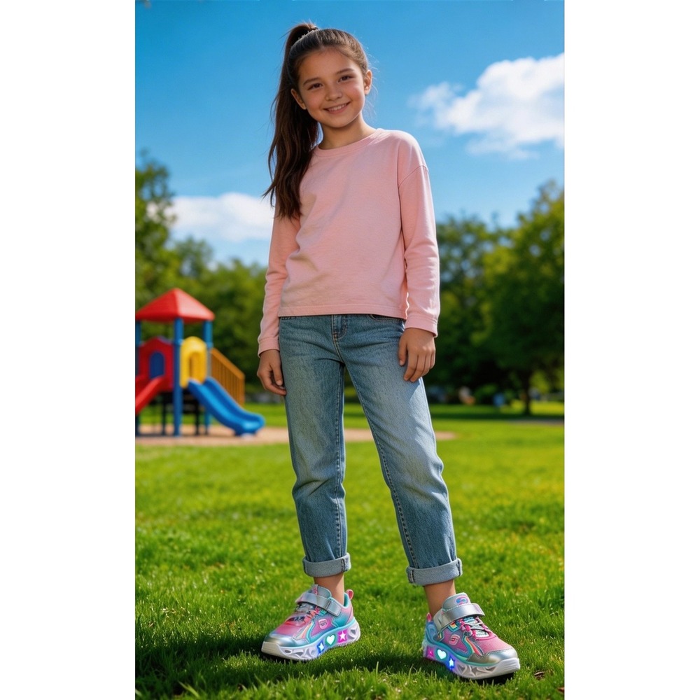 S Sport Skechers Light-Up Sneakers Kids Size 2 Pink Blue Silver Good Ombre Shoes